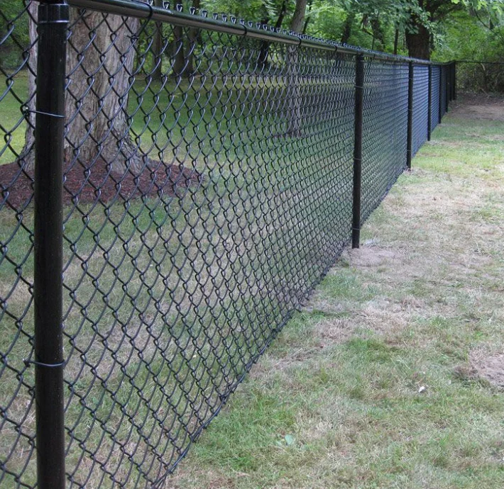Black vinyl coated chain link fence with matching line posts and top rail